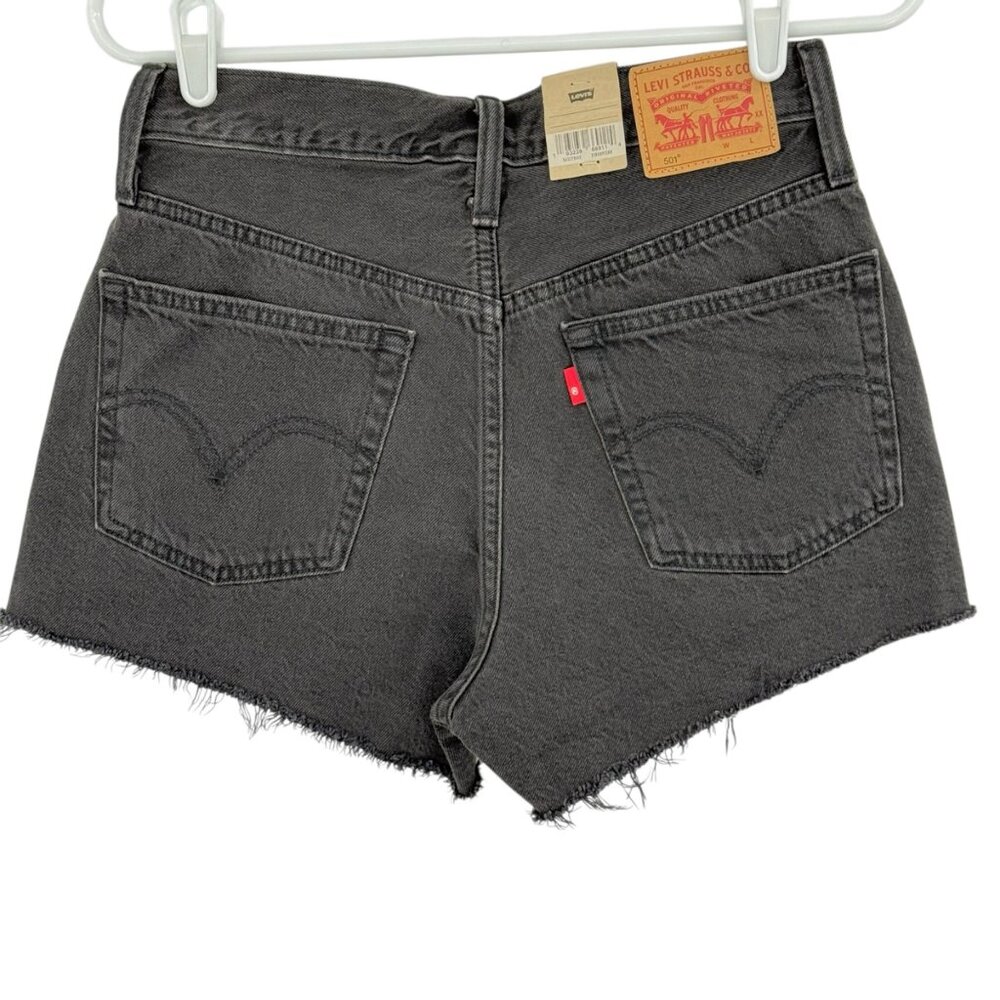 Levi's 501 Women's Frayed Hem Button Fly High Rise Black Denim Shorts Sz‎ 26 NWT - Picture 2 of 11